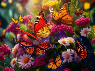 Jigsaw Puzzle «Butterflies on flowers»