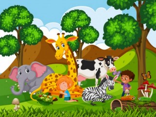 Jigsaw Puzzle «Children and animals»