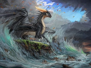 Jigsaw Puzzle «Dragon in waves»