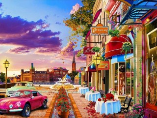 Jigsaw Puzzle «Cafe by the fountain»