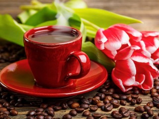 Jigsaw Puzzle «Coffee and tulips»