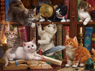 Jigsaw Puzzle «Kittens in the library»