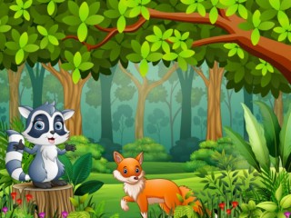Jigsaw Puzzle «Chanterelle and raccoon»