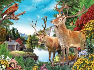 Jigsaw Puzzle «Eagle and deer»