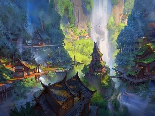 Jigsaw Puzzle «Settlement at the waterfall»