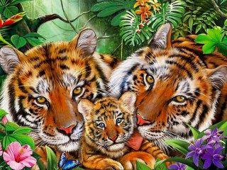 Jigsaw Puzzle «Family of tigers»