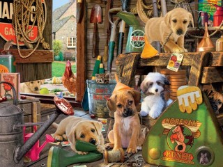 Jigsaw Puzzle «Puppies in the barn»