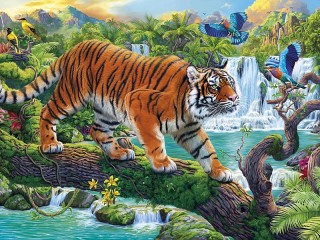 Jigsaw Puzzle «Tiger on the tree»
