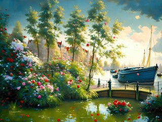 Jigsaw Puzzle «Flowering by the canal»