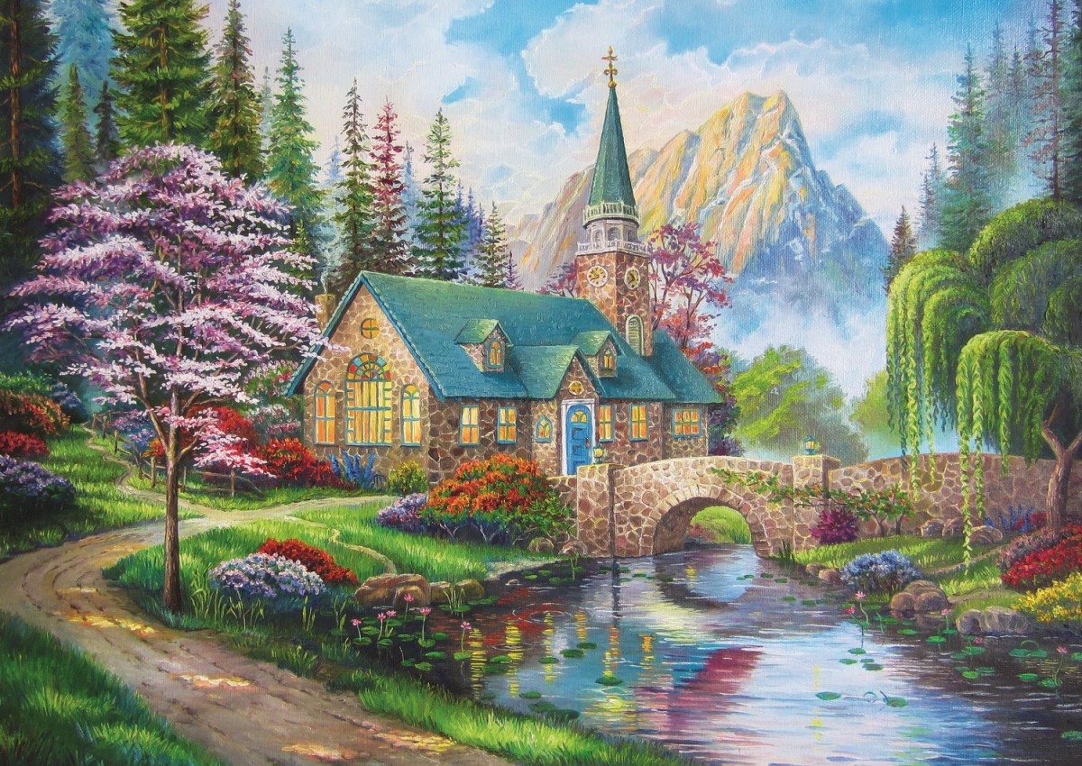Jigsaw Puzzle Chapel by the river
