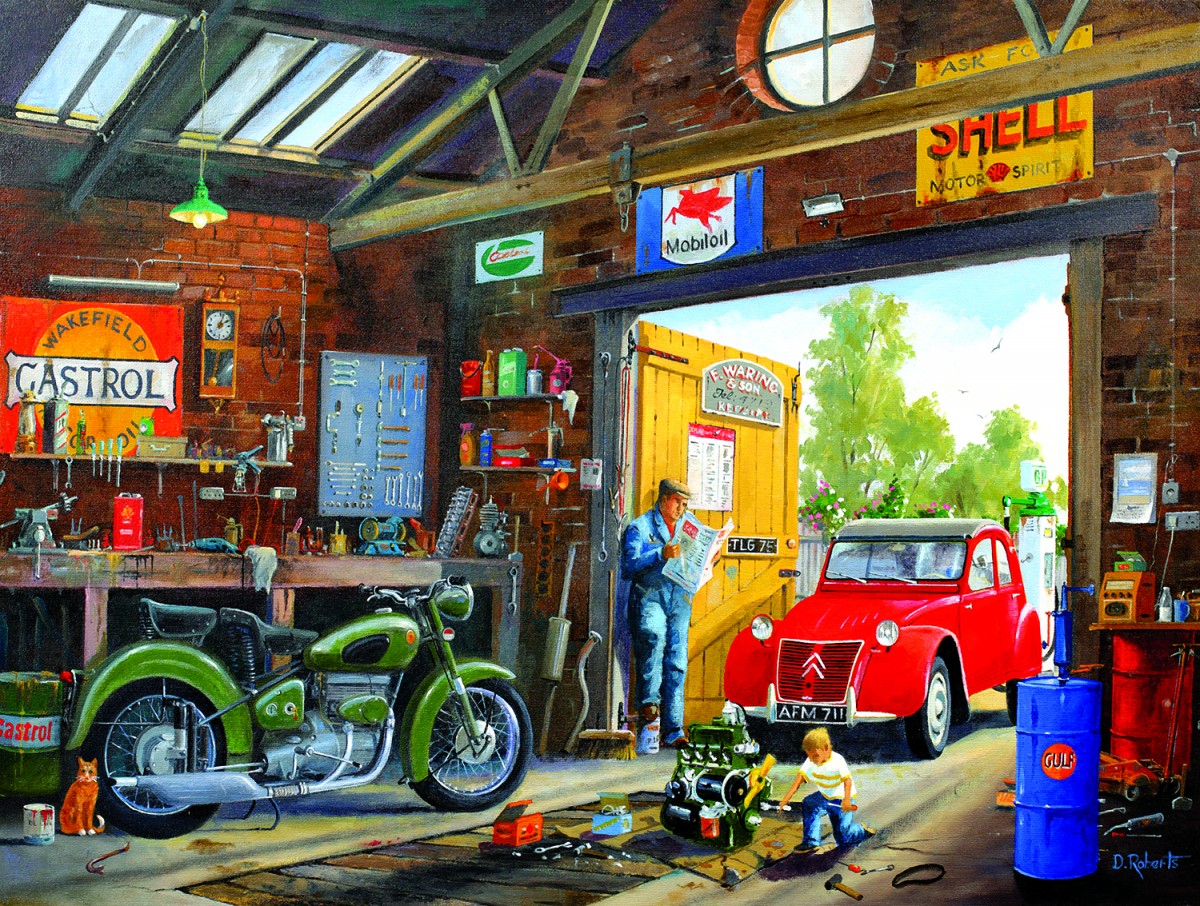 Картина машины в гараже для детей