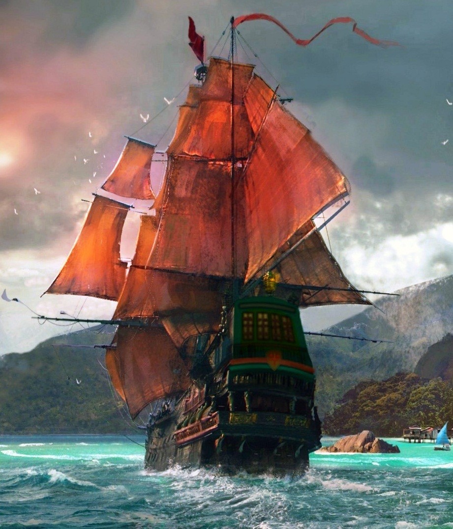 Пиратский корабль с алыми парусами