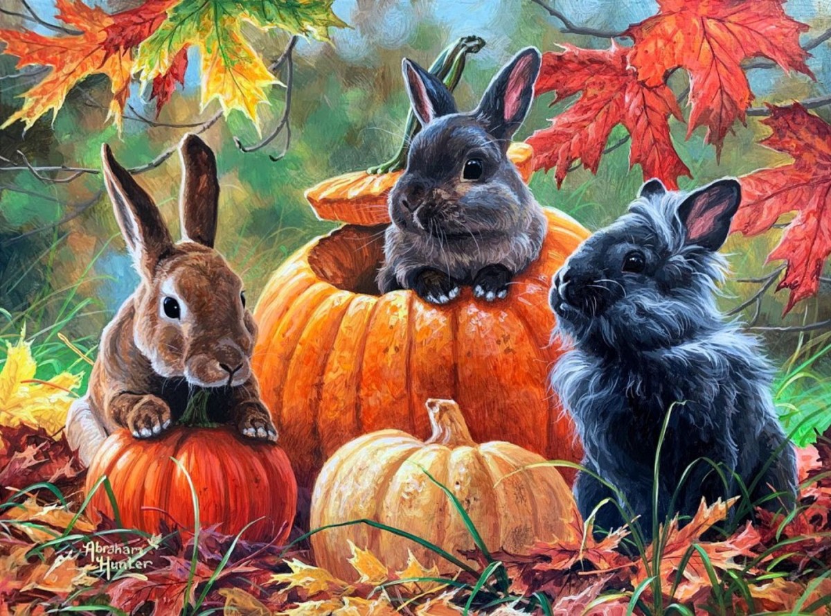 Jigsaw Puzzle Rabbits and pumpkins
