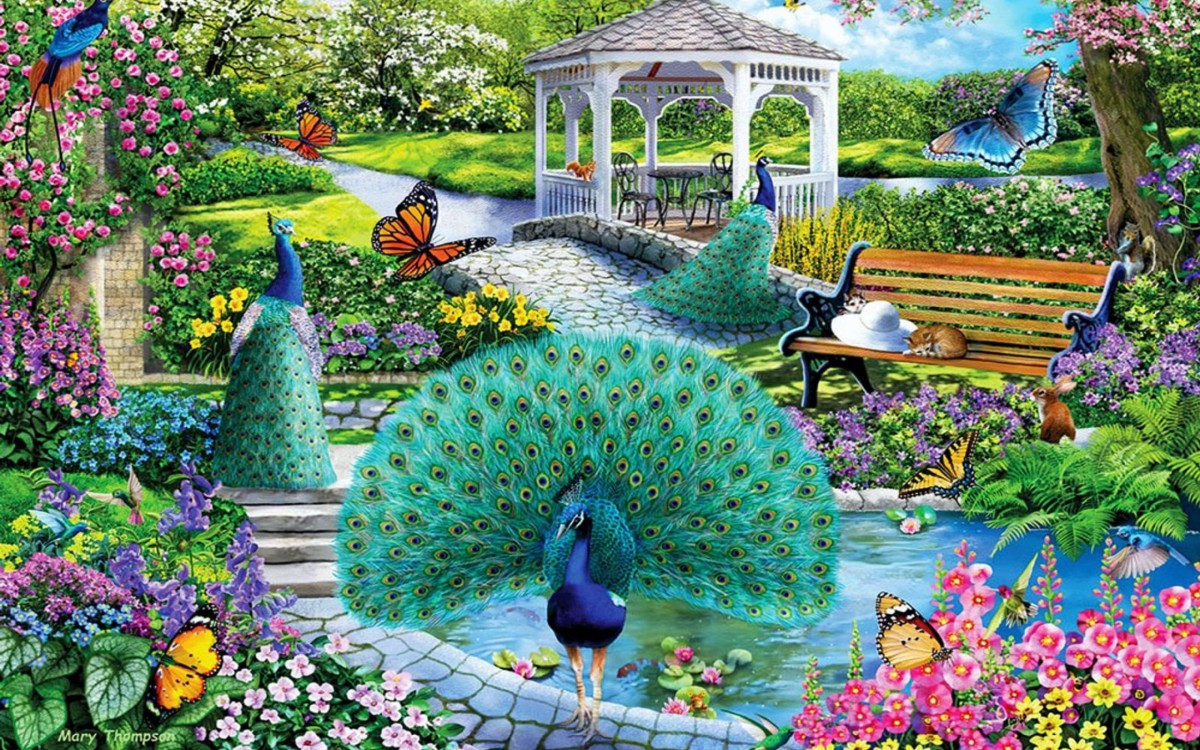 Jigsaw Puzzle Peacock garden