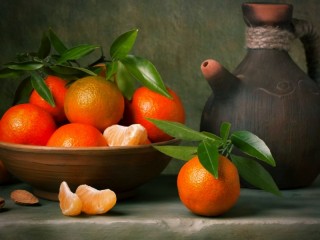 Jigsaw Puzzle «Jug and tangerines»