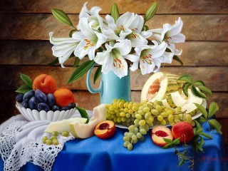 Jigsaw Puzzle «Lilies and fruit»