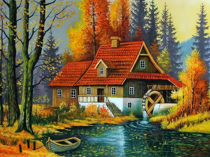 Jigsaw Puzzle Watermill in forest