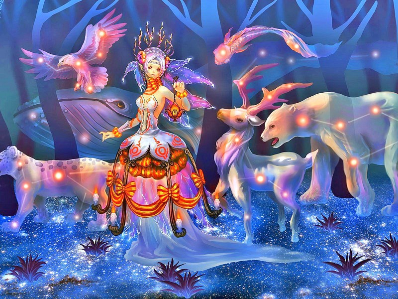 Celestial fantasy. Волшебница и олень. Parade of Stars. Animal Parade Wallpapers.